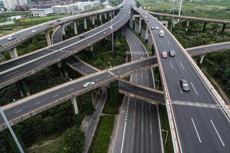 公路,高架道路,航拍视角,卡车,汽车,交通,现代,无人机,商业金融和工业,户外