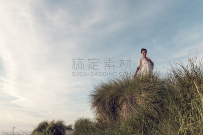 夏天,康沃尔,格温森,沙丘,海滩,夜晚,在上面,女人,日光,享乐