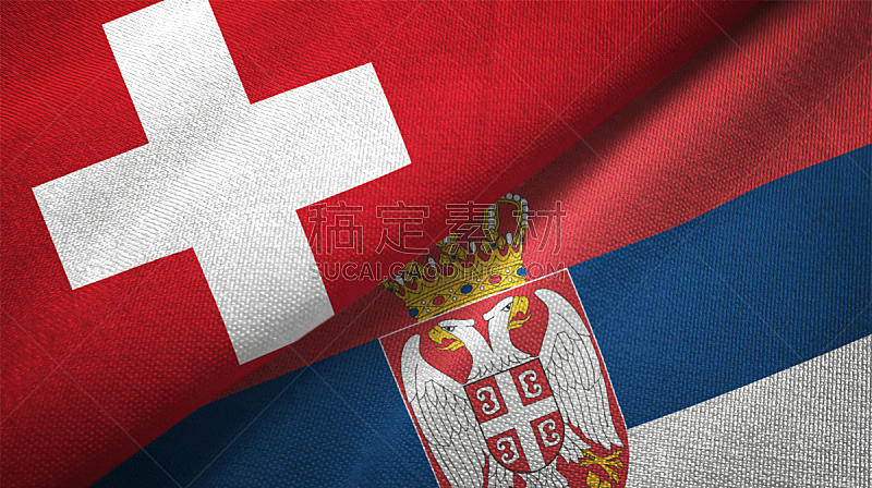 Serbia and Switzerland two flags together realations textile cloth fabric texture