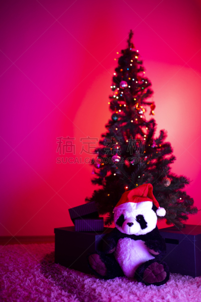 玩具,熊猫,圣诞树,新年,自然,圣诞装饰物,包装纸,照明设备,垂直画幅,新年前夕