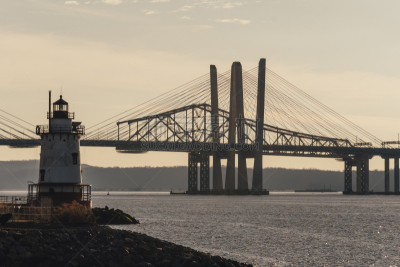 Tarrytown Lighthouse, New and old Tappan Zee Bridge