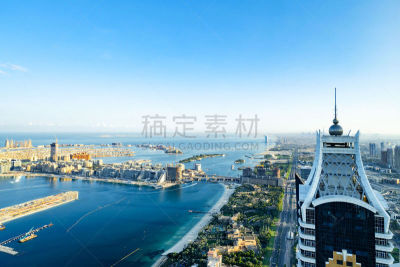迪拜,航拍视角,帕尔姆岛,迪拜棕榈岛,城市生活,复叶,超现实主义的,假日别墅,轻轨,波斯湾