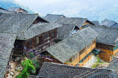 传统,中国,木制,乡村,房屋,山,小屋,环境,天气,瓷砖