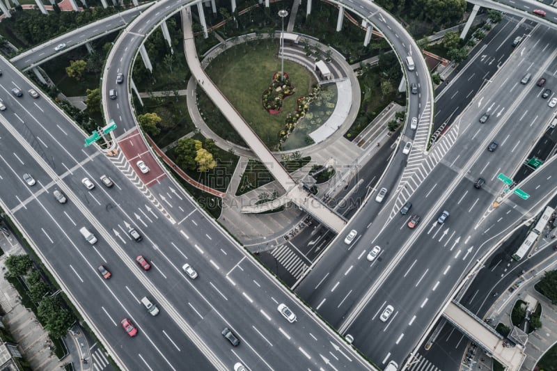 公路,高架道路,航拍视角,卡车,汽车,交通,现代,无人机,商业金融和工业,户外