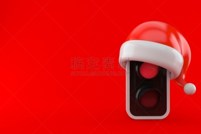红色,圣诞帽,交通,圣诞老人,空的,背景分离,波兰,空白的,彩色背景