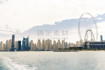 城市天际线,迪拜码头,摩天轮,华贵,波斯湾,现代,沙漠,阿拉伯风格,户外,建筑