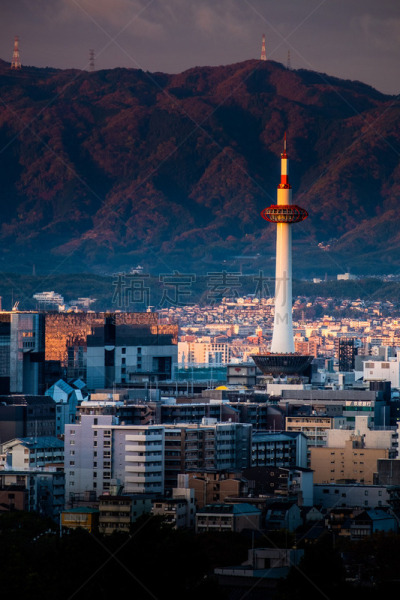 breathtaking sunrise in the Kyoto city, japan