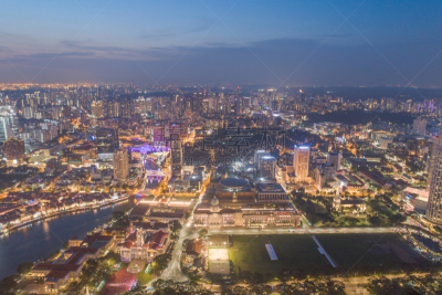 Aerial view Panoramic of the Singapore Skyline and Marina Bay, the marina is the centre of the economy in singapore, there are here all the building in singapore central