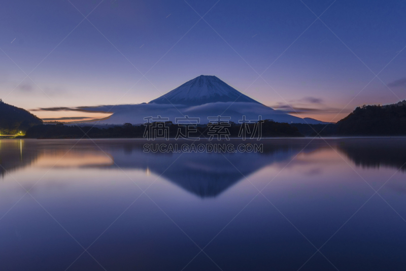 精进湖,早晨,冻结的,雪山,云,雪,著名景点,自然美,湖,富士山