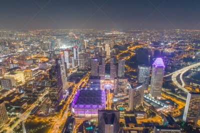Aerial view Panoramic of the Singapore Skyline and Marina Bay, the marina is the centre of the economy in singapore, there are here all the building in singapore central