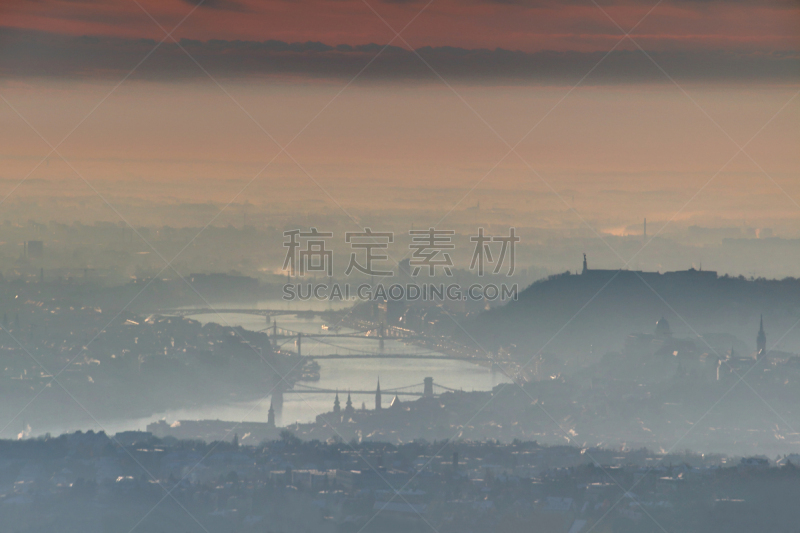 匈牙利,布达佩斯,冬天,雾,桥,日光,早晨,东欧