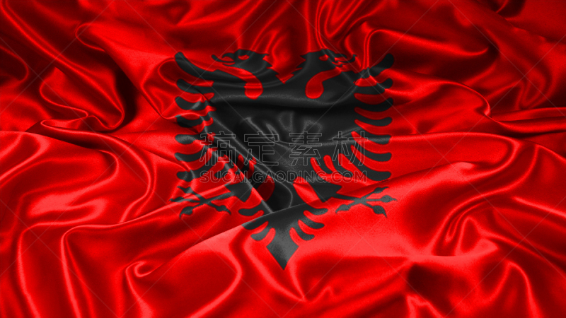 Albania Albanian flag on silk and satin texture