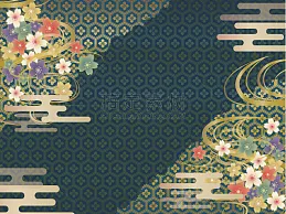 緑と金の和柄の背景素材图片素材下载 稿定素材