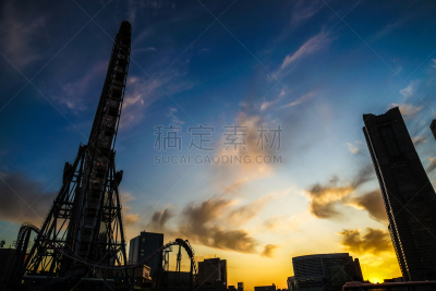 黄昏,横滨高速铁路,天空,横滨,建筑外部,海港,云,橙色,著名景点,横滨地标大厦
