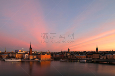 斯德哥尔摩老城,城市天际线,黎明,城市生活,利达尔峡湾,瑞典,斯堪的纳维亚半岛,云景,斯德哥尔摩,曙暮光