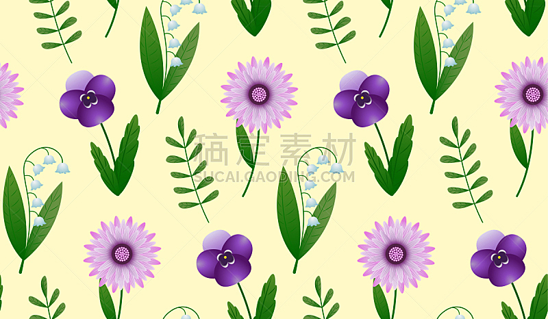 三色紫罗兰,矢车菊,花纹,纺织品,野生动物,浪漫,女性特质,现代,四方连续纹样,园林
