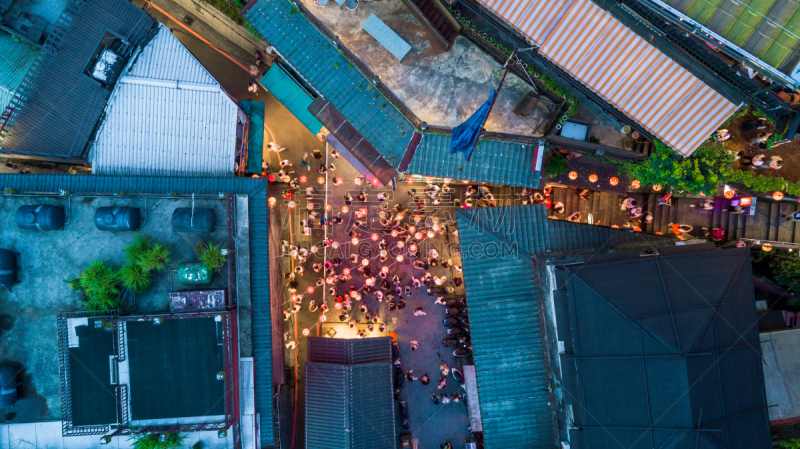 Jiufen Old Street in Taipei Taiwan, Aerial view Jiufen Old Street at night.