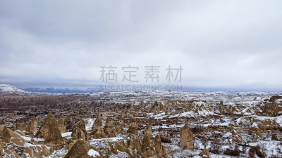 卡帕多奇亚,雪,地形,烟囱石,万岩柱,土耳其,安纳托利亚,世界遗产,火山岩