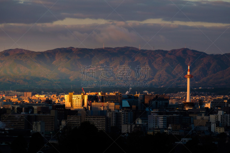 breathtaking sunrise in the Kyoto city, japan