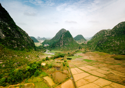 稻,中国,风景,田地,桂林,喀斯特,地形,农业,云,石灰石