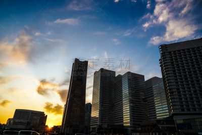 黄昏,横滨高速铁路,天空,横滨,建筑外部,海港,云,橙色,著名景点,横滨地标大厦