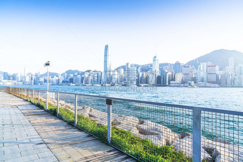 View of the Hong Kong skyline.