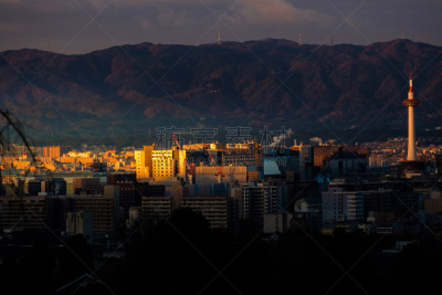 breathtaking sunrise in the Kyoto city, japan