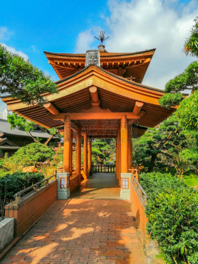 A wooden pavilion on the Blue Pond, Nan Lian Garden, Hong Kong