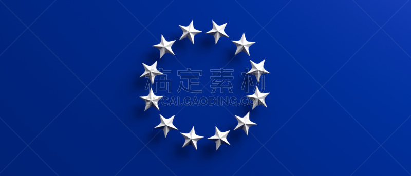 绘画插图,白色,星形,三维图形,圆形,欧盟旗,欧盟,蓝色背景,水平画幅,银色