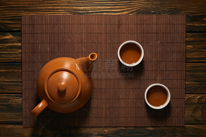 茶壶,草席,茶杯,褐色,饮料,传统,壶,事件,陶瓷制品,季节