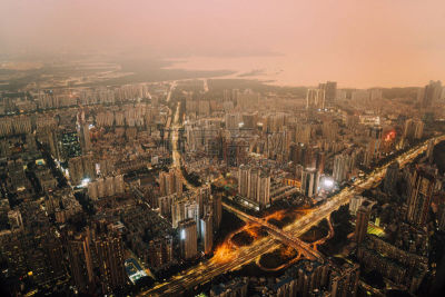 Skyline of Shenzhen, China at dusk
