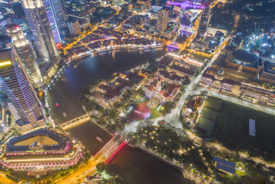 Aerial view Panoramic of the Singapore Skyline and Marina Bay, the marina is the centre of the economy in singapore, there are here all the building in singapore central