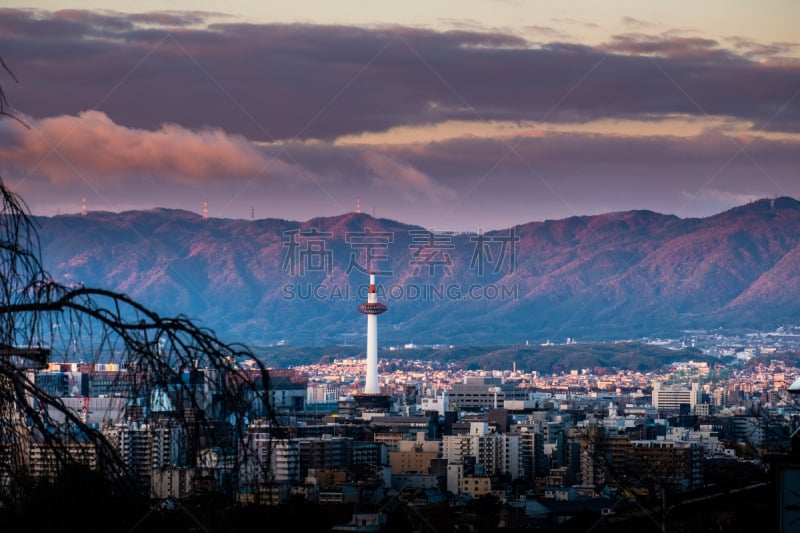 breathtaking sunrise in the Kyoto city, japan