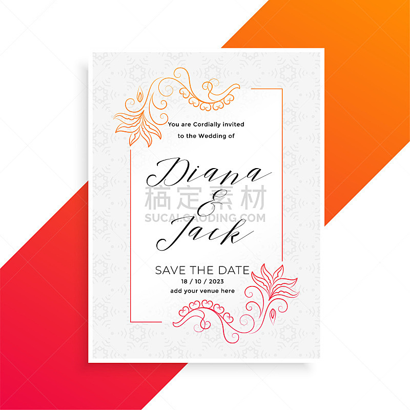 save the date wedding invitation card template design with floral decoration