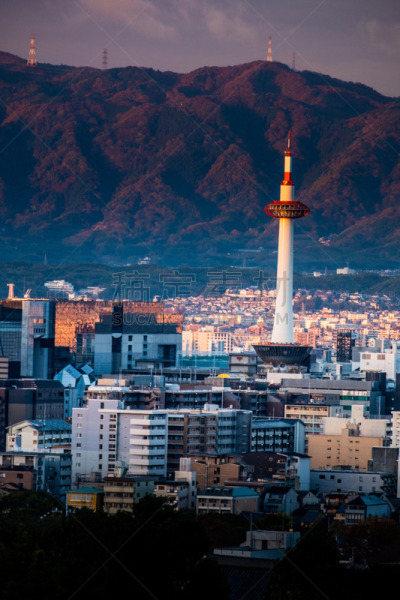 breathtaking sunrise in the Kyoto city, japan