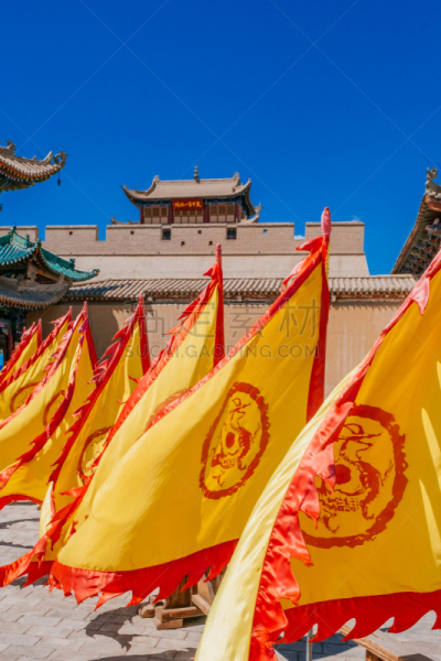 黄色,红色,传统,建筑外部,嘉峪关市,前面,山口