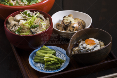 米,牡蛎,碗,含酒精饮料,秋天,膳食,主食,芸苔,日本青酒,冬天