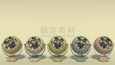 成一排,黄色,多色的,式样,留白,扇子,分离着色,五个物体,看台,复古