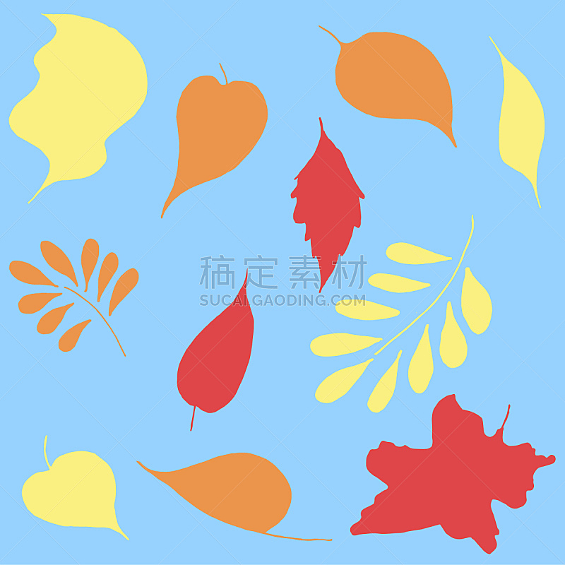 橙色,黄色,红色,秋天,叶子,手,蓝色背景,可爱的,纺织品,环境