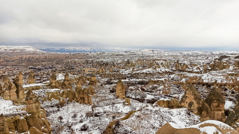 卡帕多奇亚,雪,地形,烟囱石,万岩柱,土耳其,安纳托利亚,世界遗产,火山岩