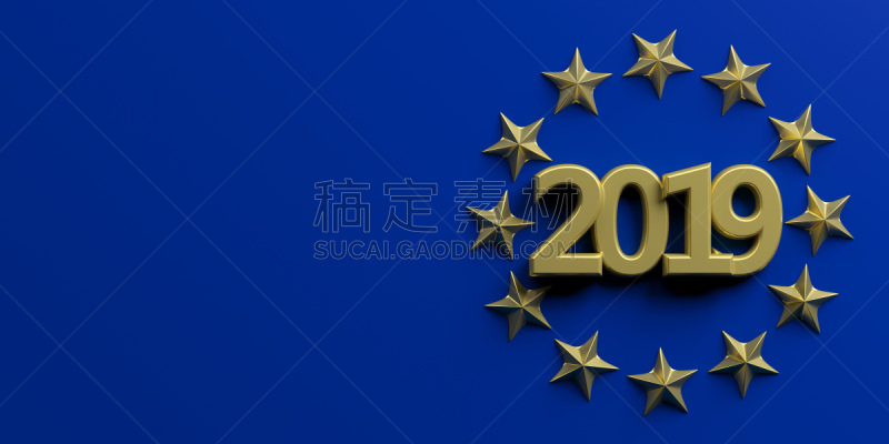 绘画插图,数字,星形,三维图形,圆形,黄金,2019,蓝色背景