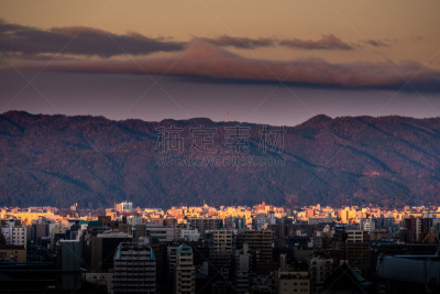breathtaking sunrise in the Kyoto city, japan