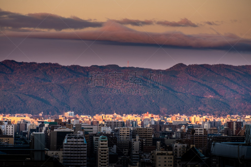 breathtaking sunrise in the Kyoto city, japan