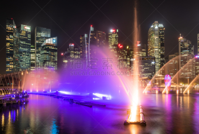 新加坡,照明设备,喷泉,滨海湾 ,商务,城市生活,现代,著名景点,河流,水湾