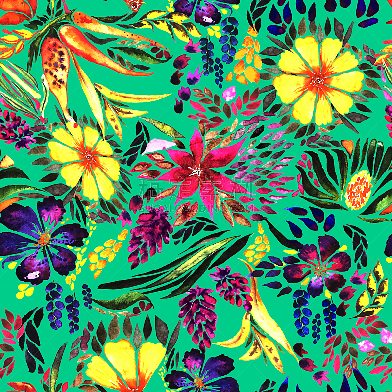 纺织品,四方连续纹样,背景,包装纸,热带的花,明亮,抽象,水彩画,花,设计