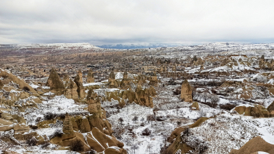 卡帕多奇亚,雪,地形,烟囱石,万岩柱,土耳其,安纳托利亚,世界遗产,火山岩