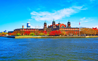 Immigration station in Ellis Island in Upper Bay reflex