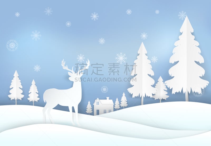 艺术,绘画插图,雪花,鹿,纸,背景,时尚,贺卡,水平画幅