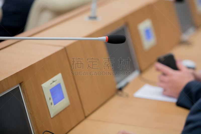 Session of Government. Conference room or seminar meeting room in business event. Academic classroom training course in lecture hall. blurred businessmen talking. modern bright office indoor