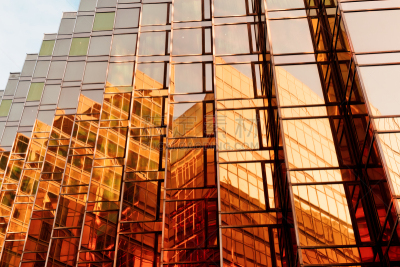 Modern glass skyscrapers perspective in the city